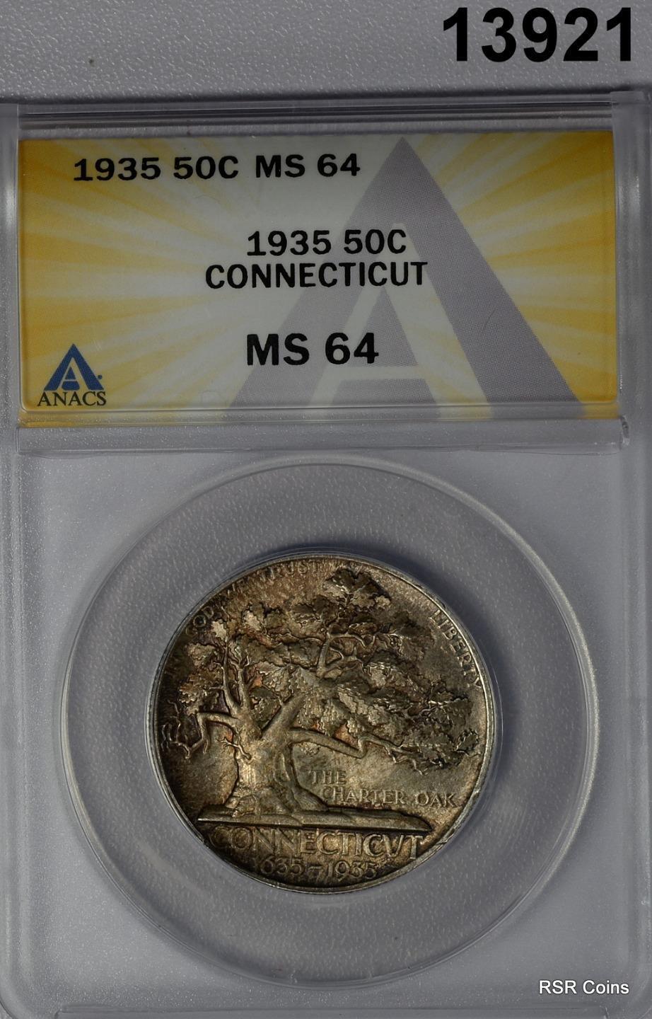 1935 CONNECTICUT COMMEMORATIVE HALF ANACS CERTIFIED MS64 ATTRACTIVE GOLDEN#13921