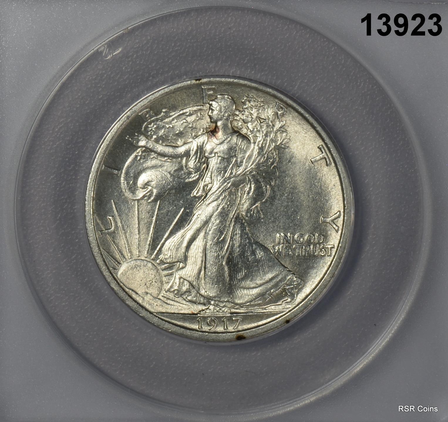 1917 WALKING HALF DOLLAR ANACS CERTIFIED MS63 NICE LUSTER! #13923