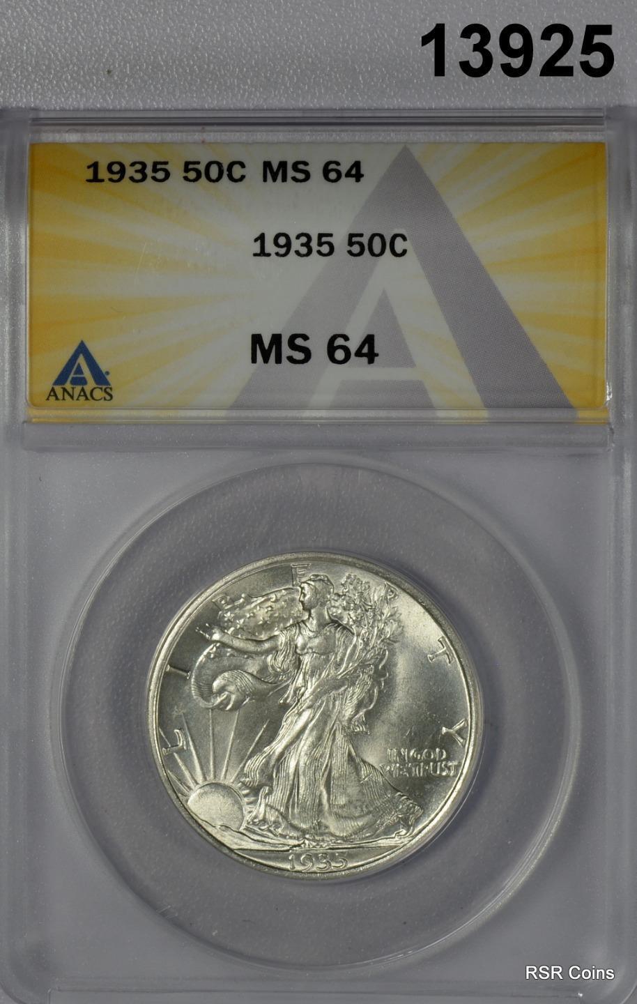 1935 WALKING LIBERTY HALF ANACS CERTIFIED MS64 FLASHY! #13925