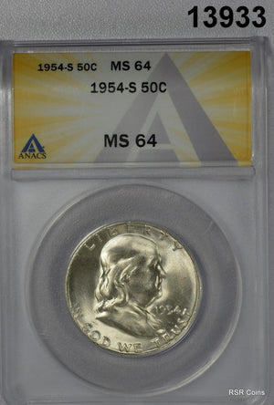 1954 S FRANKLIN HALF ANACS CERTIFIED MS64 #13933