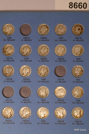 1916-1945 69 COIN MERCURY DIME SET AG-XF+ NO 16P&D, 21P&D, 26S, 30S, 31D&S #8660
