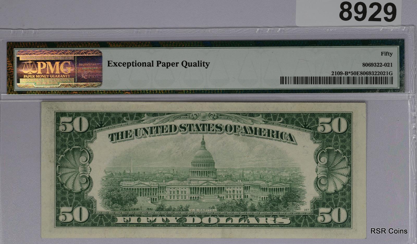 $50 1950 B FEDERAL RESERVE NOTE NY FR#2109-B* STAR PMG CERTIFIED 50 EPQ #8929