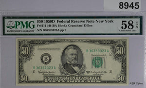 $50 1950 D FEDERAL RESERVE NOTE NEW YORK FR#2111-B PMG CERTIFIED 58 EPQ #8945