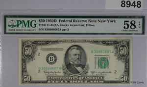 $50 1950 D FEDERAL RESERVE NOTE NEW YORK FR#2111-B PMG CERTIFIED 58 EPQ #8948