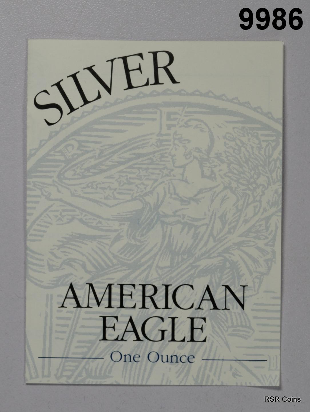 1997 P AMERICAN PROOF CAMEO SILVER EAGLE 1OZ .999 BOX & COA #9986