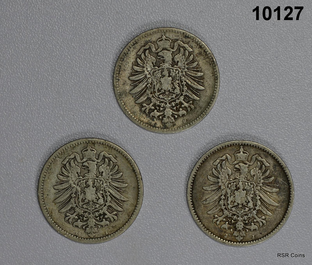 GERMANY SILVER 1 MARK (2) 1875 H&A, 1885 J 3 COINS! #10127