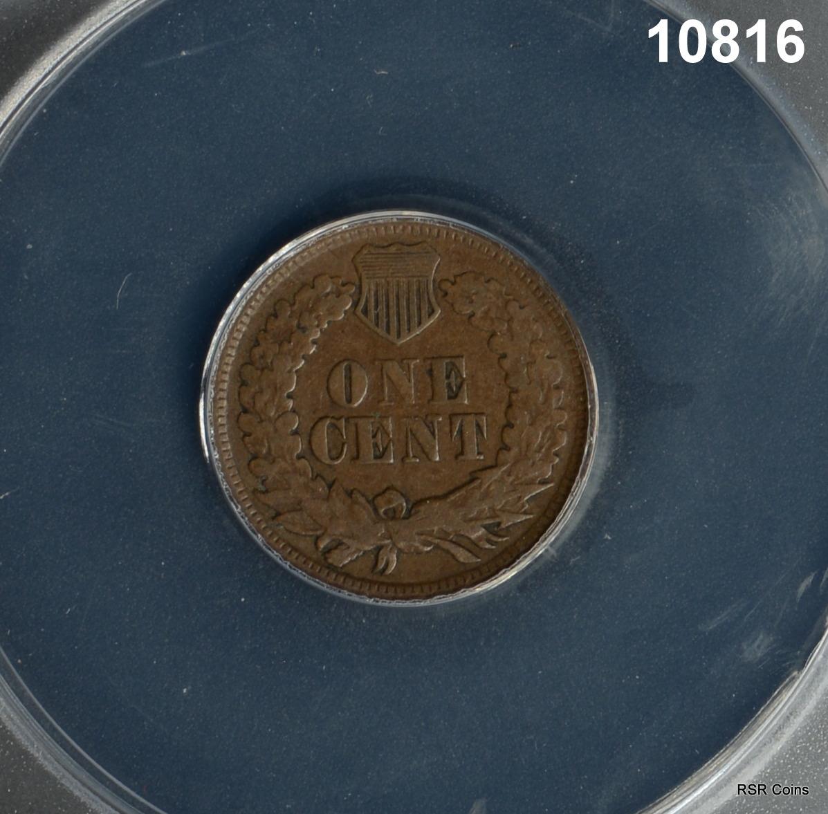 1866 INDIAN HEAD CENT ANACS CERTIFIED VG8 SCRATCHED SCRCE DATE! #10816