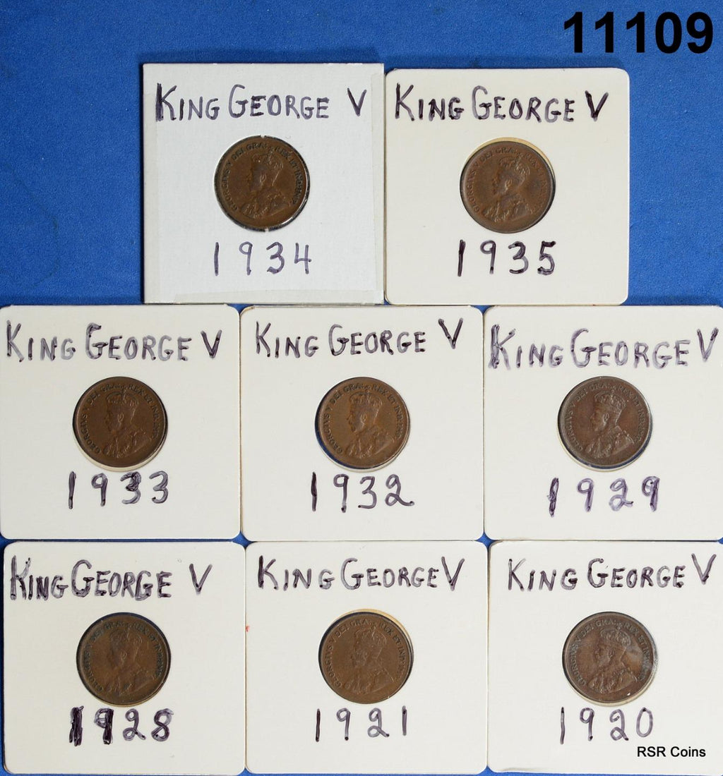 CANADA KING GEORGE V LOT 8 CENTS 1920,21,28,29,32,33,34,35 VF-AU! #11109