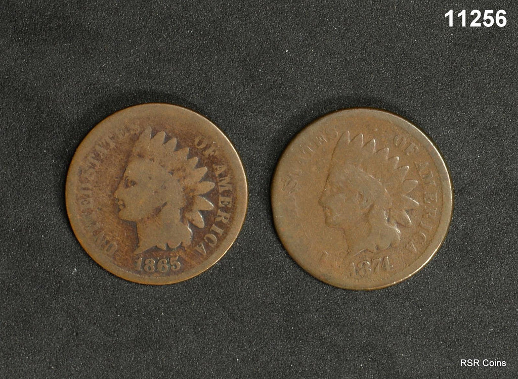 INDIAN HEAD CENTS 2 COIN LOT: 1865 & 1874 NO PROBLEM GOOD! #11256