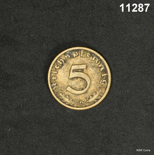 1938 D GERMANY 5 PFENNIG 3RD REICH #11287
