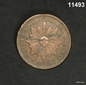 1869 URUGUAY REPUBLIC 4 CENTESIMOS AU! #11493