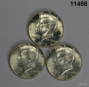 LOT IF 3 1970 D 90% SILVER KENNEDY HALVES CHOICE BU ALL FROM MINT SETS #11498