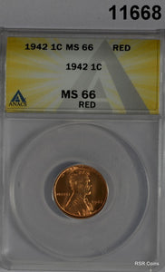 1942 LINCOLN WHEAT CENT ANACS CERTIFIED MS66 RED FLASHY! #11668