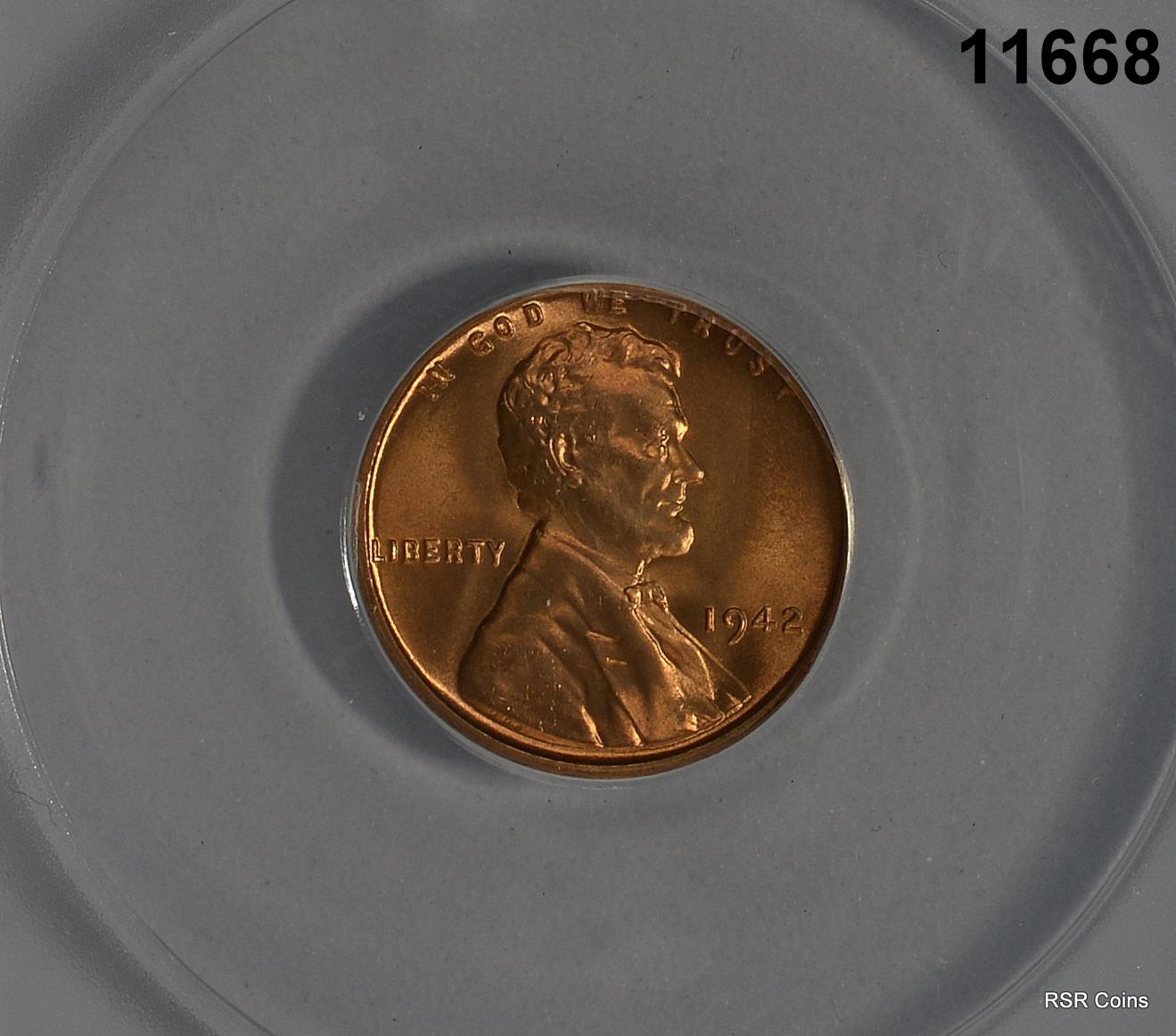 1942 LINCOLN WHEAT CENT ANACS CERTIFIED MS66 RED FLASHY! #11668