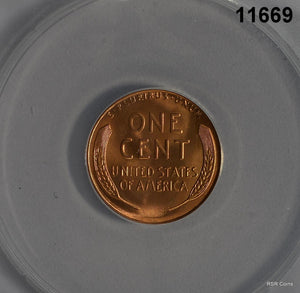 1942 LINCOLN WHEAT CENT ANACS CERTIFIED MS66 RED LAMINATION ERROR #11669