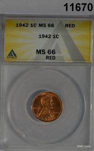 1942 LINCOLN WHEAT CENT ANACS CERTIFIED MS66 RED FLASHY! #11670