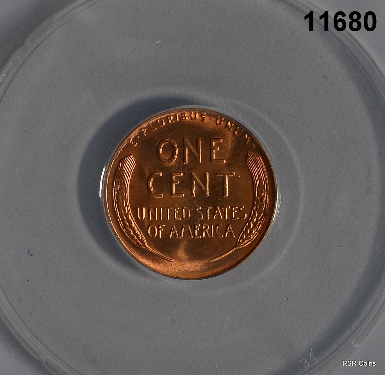 1954 S LINCOLN WHEAT CENT ANACS CERTIFIED MS67 RED FLASHY! #11680