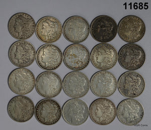20 PRE 1921 MORGAN SILVER DOLLARS F-XF+ SOME CULLS LOOK AT DATE! #11685