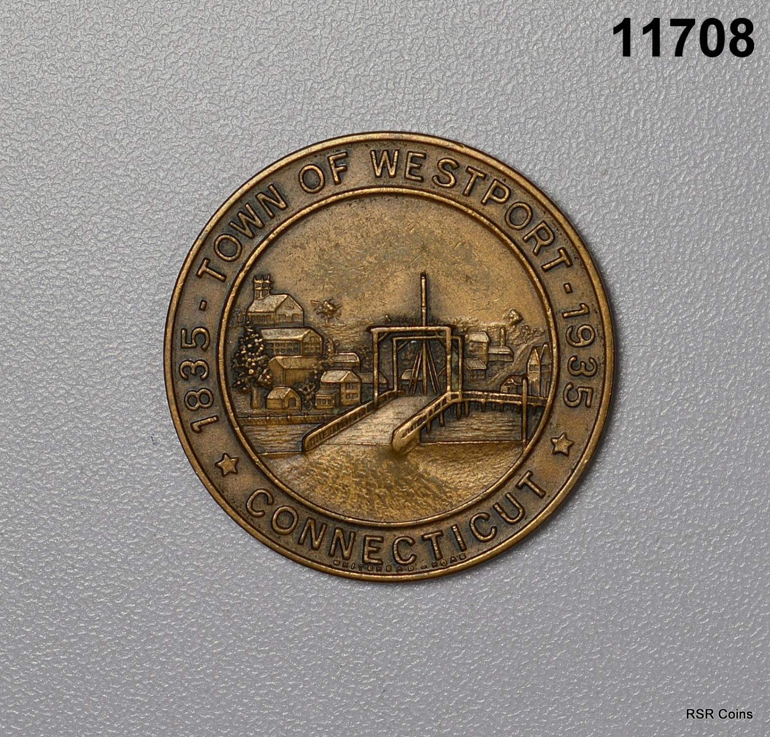 TOWN OF WESTPORT CT 1935 MINUTE MAN COMPO BEACH 1777 MEDAL 1-1/4" #11708