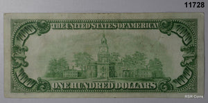 1928 A $100 FEDERAL RESERVE NOTE GREEN SEAL "GOLD" NOTE! VF+! #11728