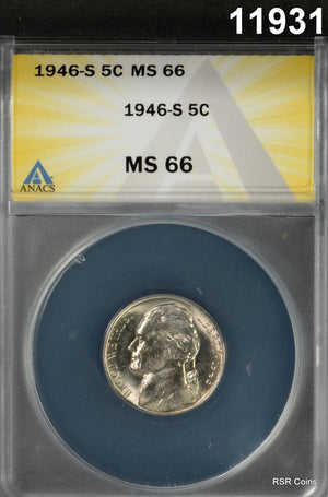 1946 S JEFFERSON NICKEL PL SURFACES ANACS CERTIFIED MS66 FLASHY! #11931
