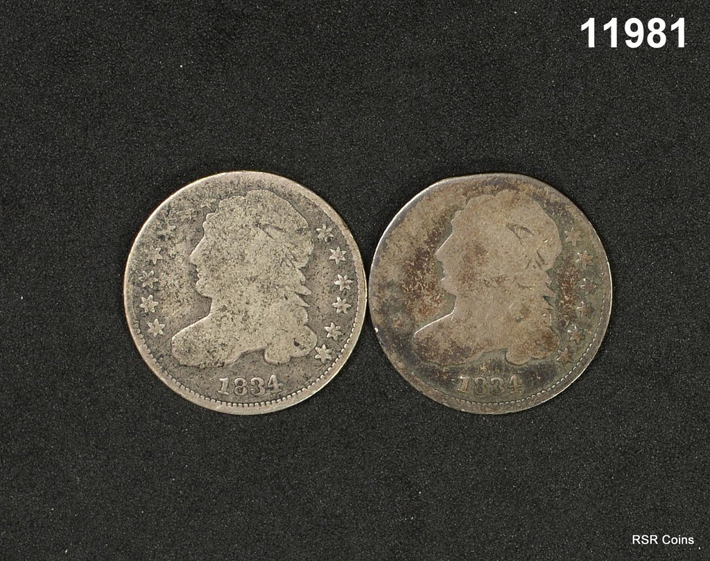 SET OF 2 1834 CAPPED BUST DIME AG! #11981