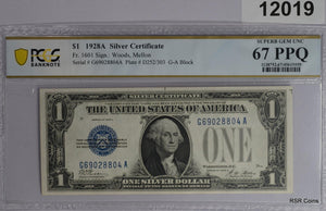 1928 A $1 SILVER CERTIFICATE FR 1601 FUNNY BACK PCGS CERTIFIED 67 PPQ! #12019