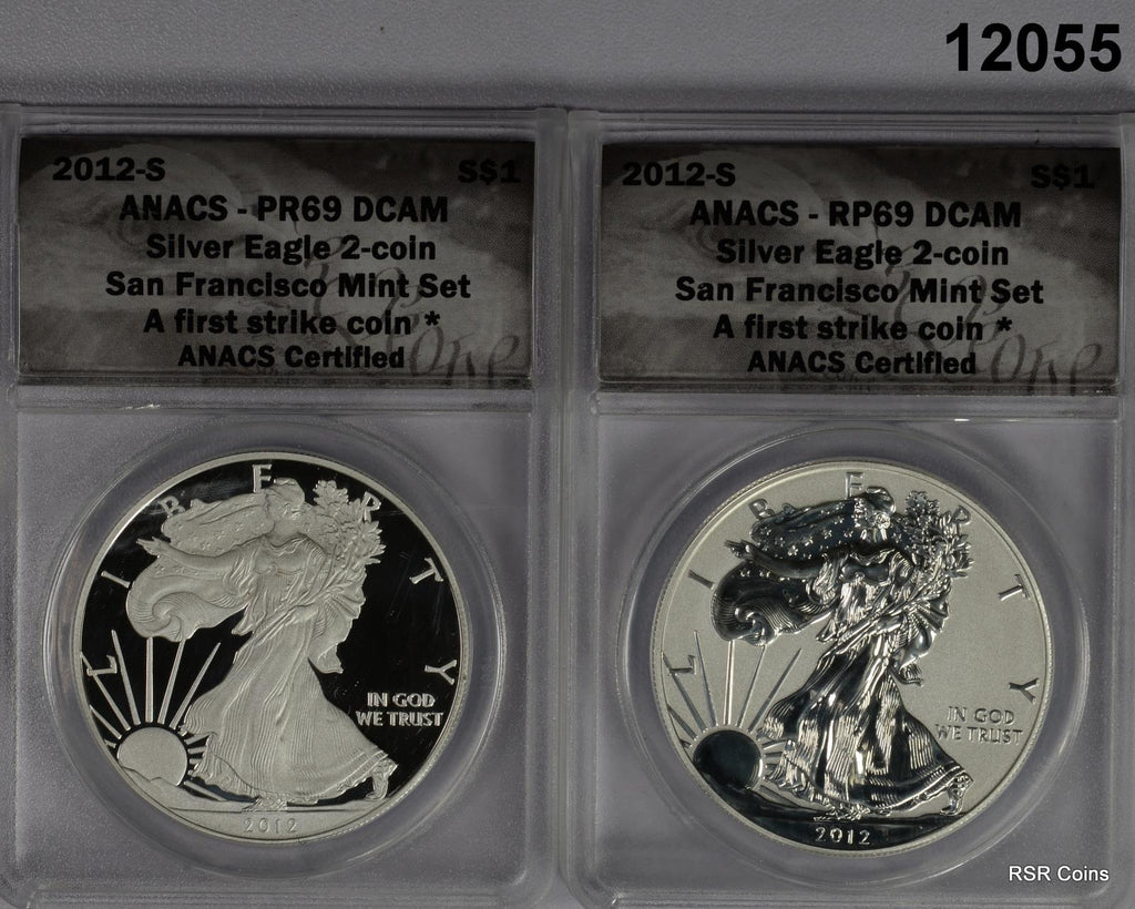 2012 S REVERSE PROOF SILVER EAGLE ANACS CERTIFIED DCAM 1ST STRIKE SET #12055