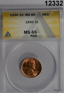 1930 LINCOLN CENT ANACS CERTIFIED MS65 RD FINE RED! #12332