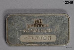 JM JOHNSON MATTHEY 100 GRAMMES .999 FINE SILVER JUBILEE 1977 BAR!! #12345