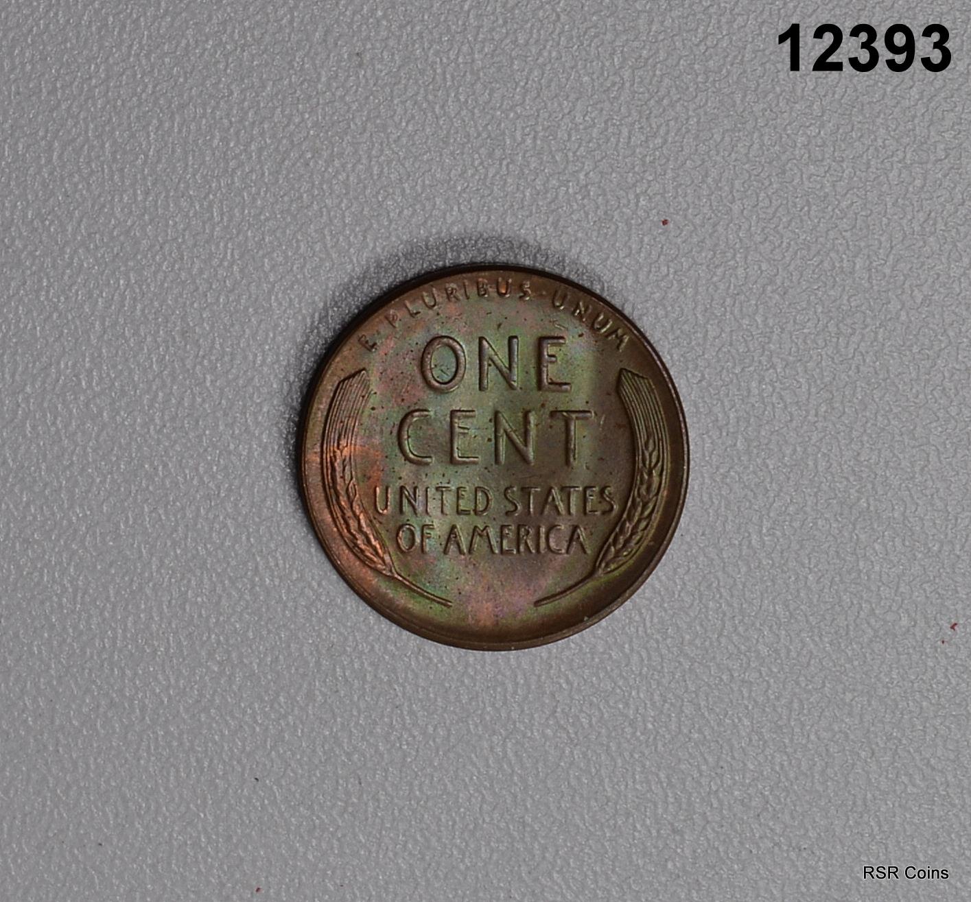 1953 LINCOLN CENT CHOICE BU 2-SIDED RAINBOW!! #12393