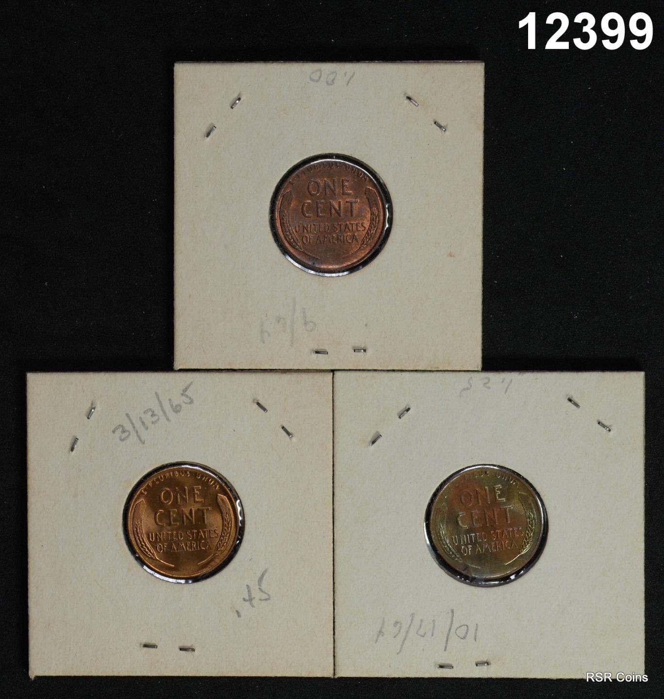1947 P-D-S CHOICE BU LINCOLN CENT RED 3 COIN SET! #12399