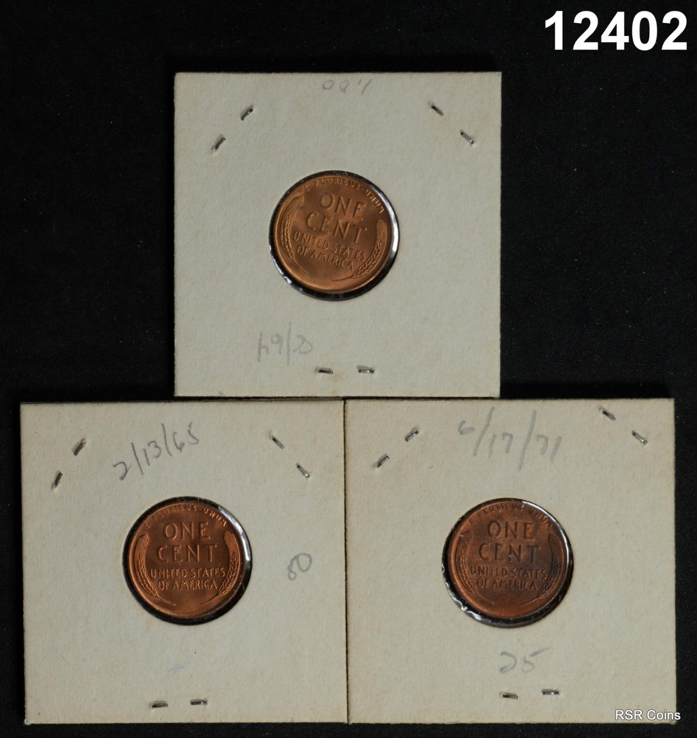 1950 P-D-S LINCOLN CENT 3 COIN LOT! CHOICE BU #12402