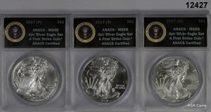 2017 W, P, & S SILVER EAGLE 3 COIN SET ANACS CERTIFIED MS69 #12427