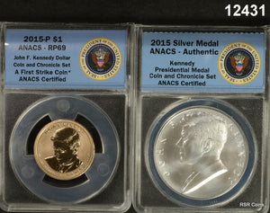 2015 P US DOLLAR KENNEDY JKF RP69 COIN CHRONICLE SET OF 2 SILVER MEDAL #12431