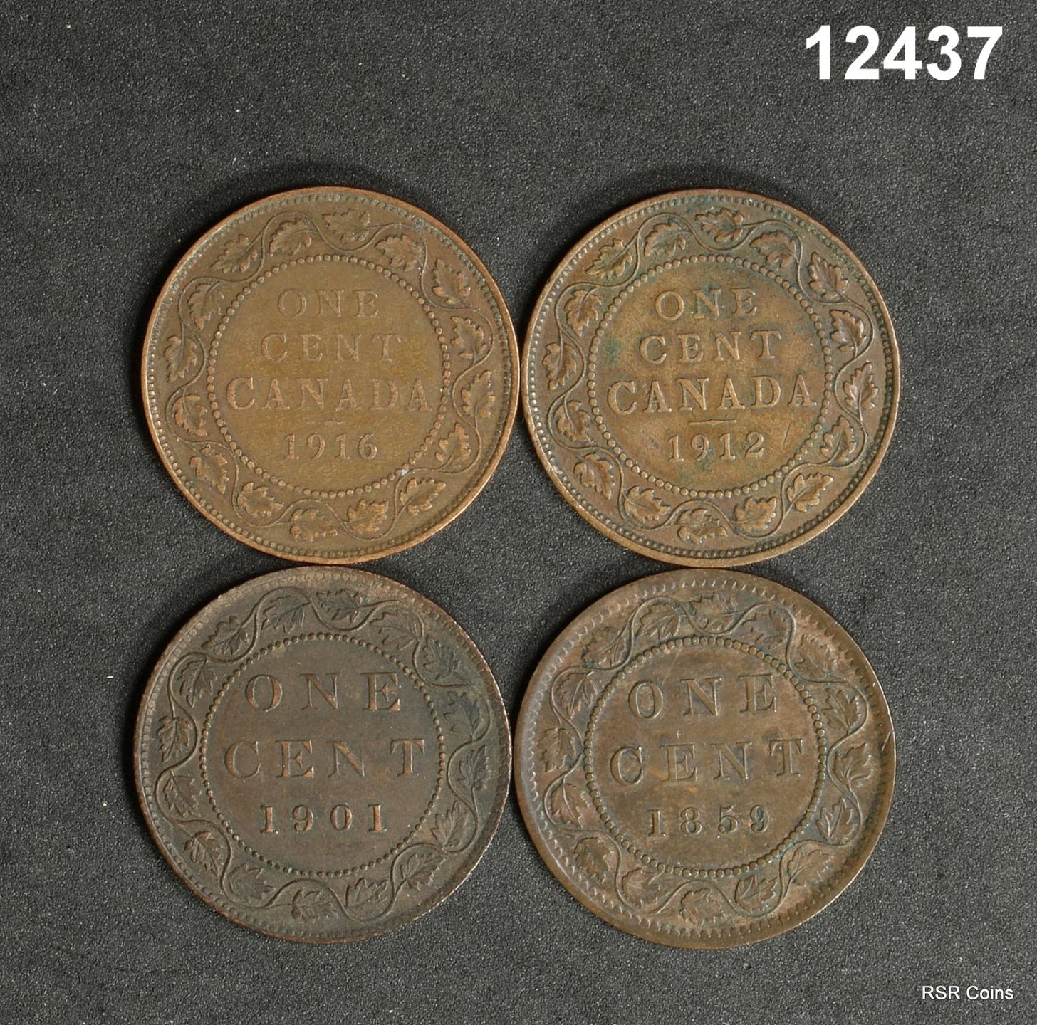 4 CANADIAN LARGE CENT LOT: 1901, 1859, 1912, 1916 VG-VF+! #12437