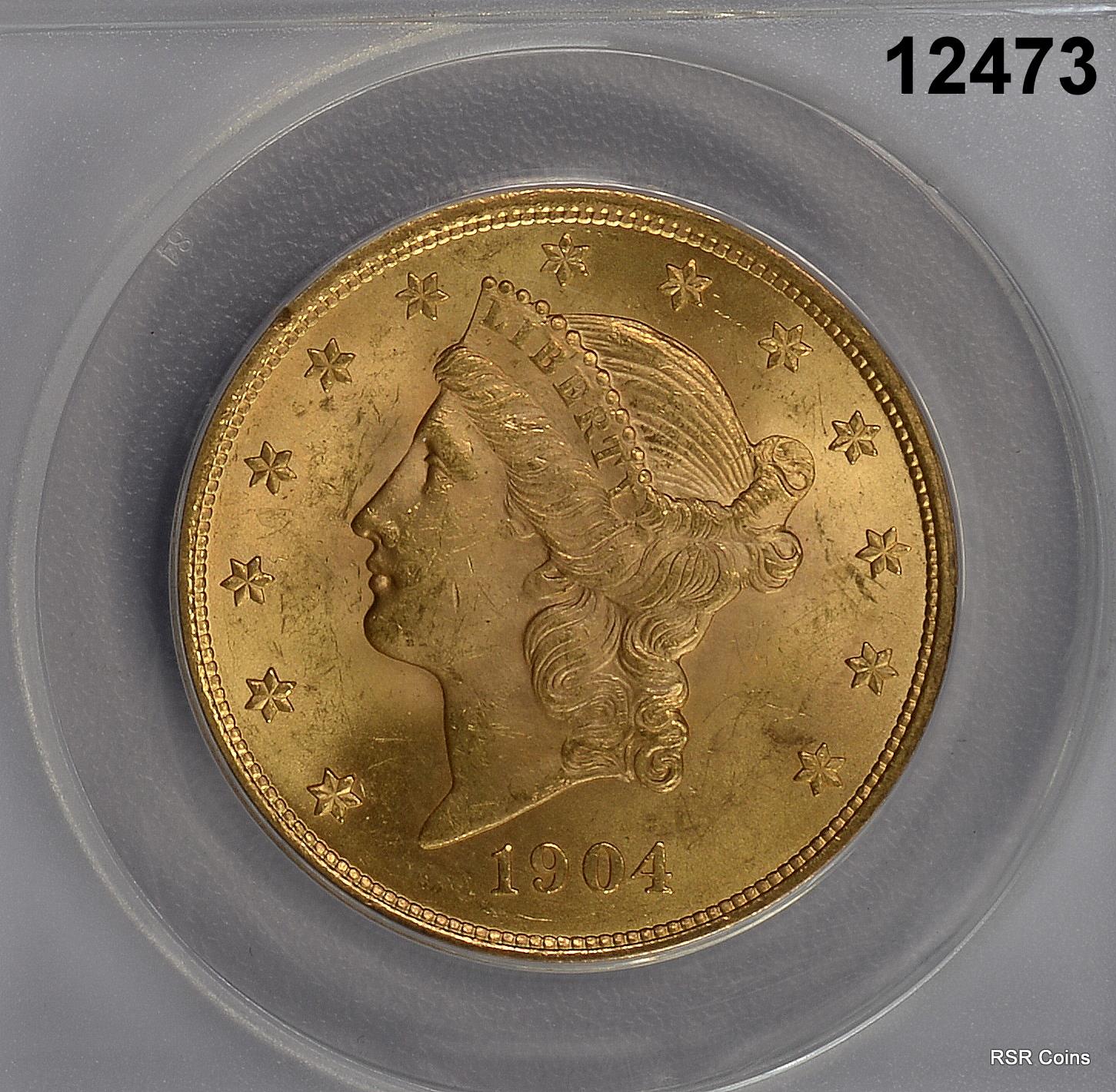1904 $20 GOLD DOUBLE EAGLE LIBERTY ANACS CERTIFIED MS63 FLASHY NICE! #12473