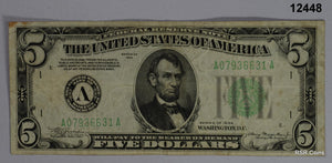 1934 $5 LIME GREEN SEAL BOSTON FINE+! #12448