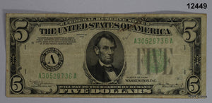 1934 $5 LIME GREEN SEAL BOSTON FINE! #12449