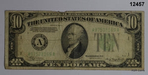 1934 A $10 BOSTON FEDERAL RESERVE NOTE LIGHT GREEN #12457