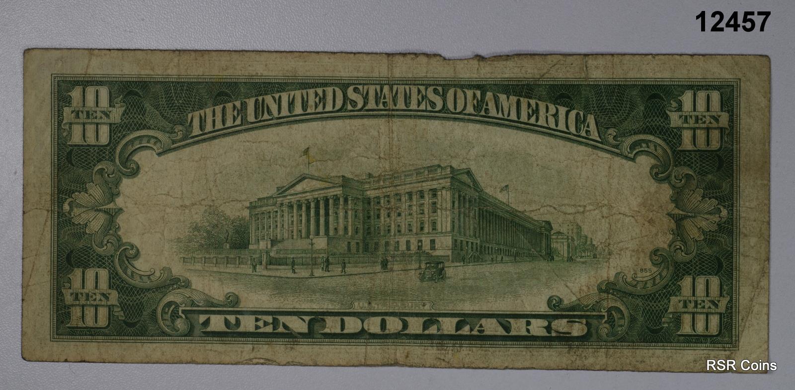 1934 A $10 BOSTON FEDERAL RESERVE NOTE LIGHT GREEN #12457