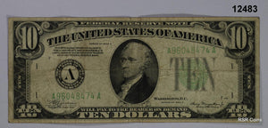 1934 A $10 GREEN SEAL BOSTON FINE! #12483