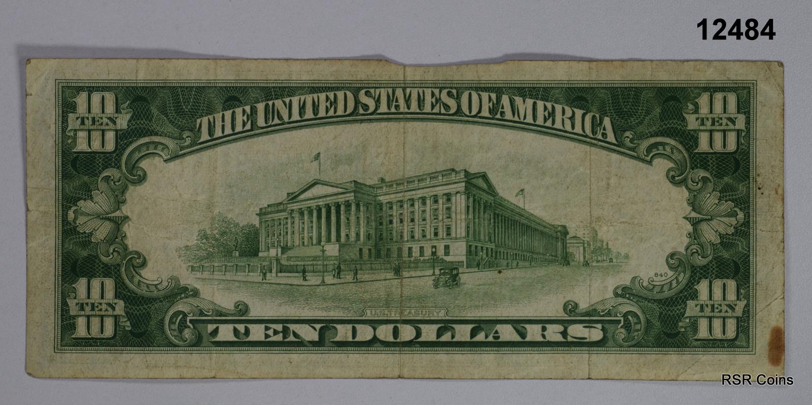 1934 A $10 GREEN SEAL BOSTON FINE! #12484