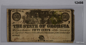 1863 STATE OF GEORGIA MILLEDGEVILLE 50 CENTS CONFEDERATE NOTE CIVIL WAR #12498