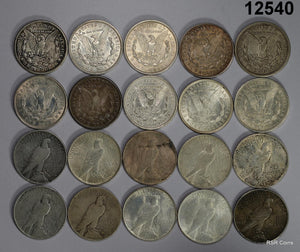 10- 1921 MORGAN SILVER DOLLARS 10 PEACE SILVER DOLLARS VF-BU 20 COINS!! #12540