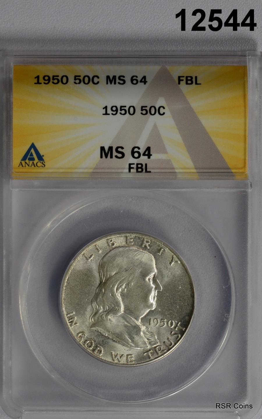 1950 FRANKLIN HALF ANACS CERTIFIED MS64 FBL FROSTY! #12544