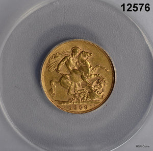 1909 GREAT BRITAIN GOLD SOVEREIGN ANACS CERTIFIED AU50 NICE! #12576