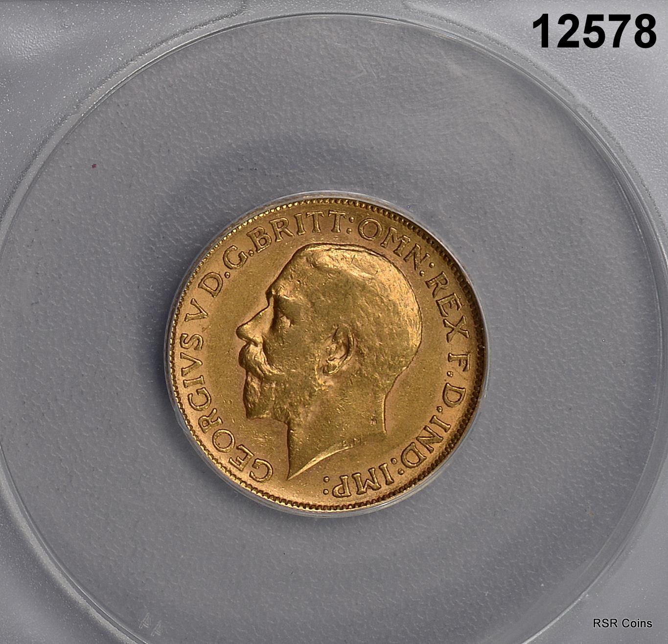 1911 GREAT BRITAIN GOLD SOVEREIGN ANACS CERTIFIED AU55 NICE! #12578