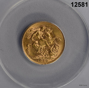 1920 P AISTRALIA 22 CARAT SOVEREIGN GOLD COIN ANACS CERTIFIED MS 62 #12581