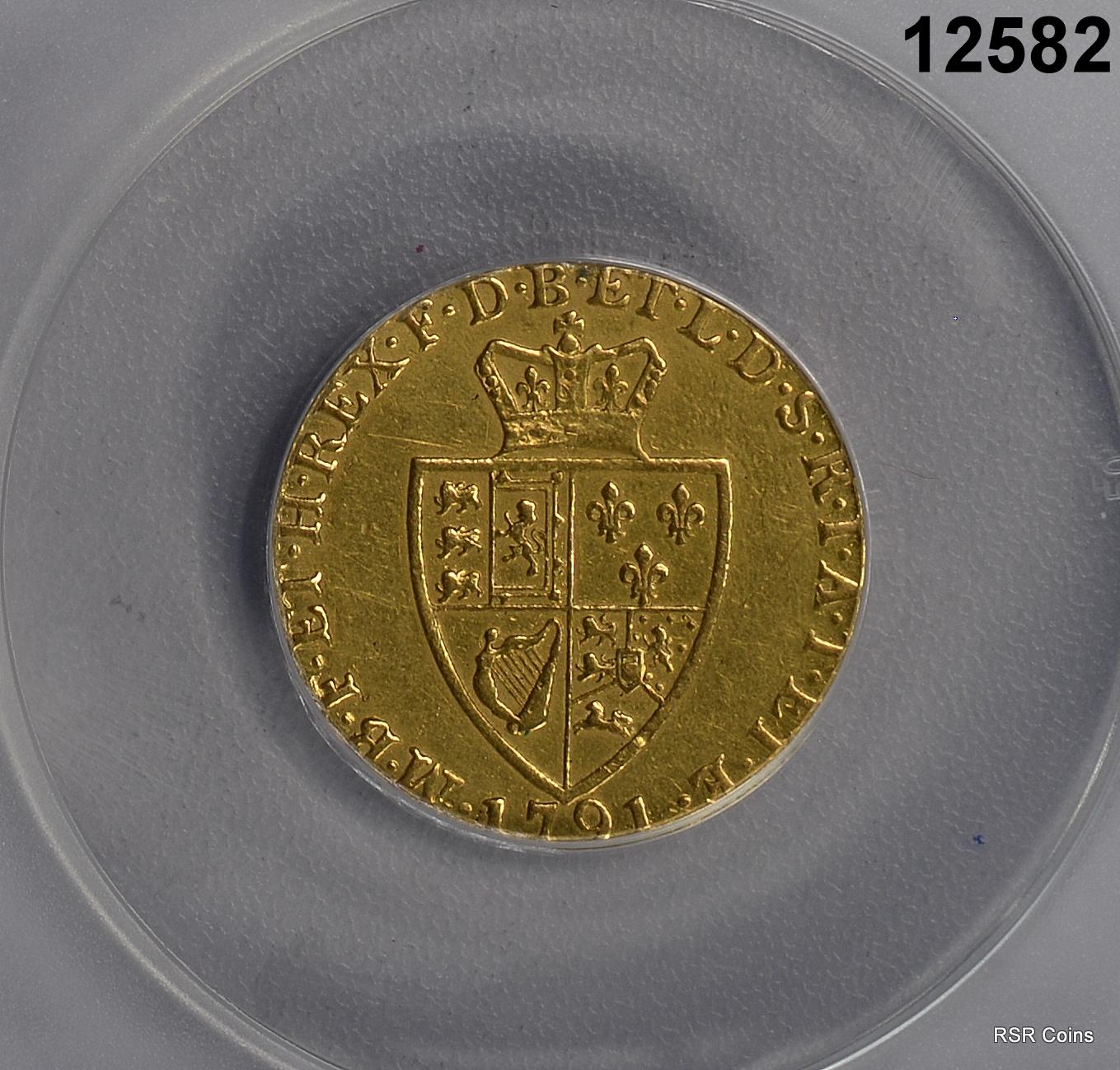 1791 GREAT BRITAIN 1 GUINEA 22 Ct GOLD COIN ANACS CERTIFIED VF20 DAMAGED#12582